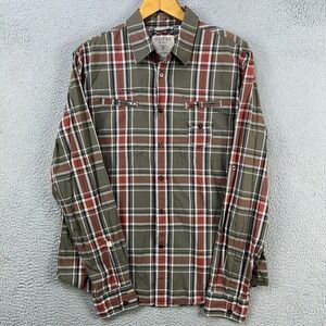 Guess Shirt Button Up Mens XL Gray Red Plaid Long Sleeve Pocket Casual Cotton